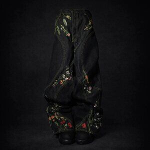 Y2K Floral Embroidered Baggy Jeans Wide Leg Women’s Denim